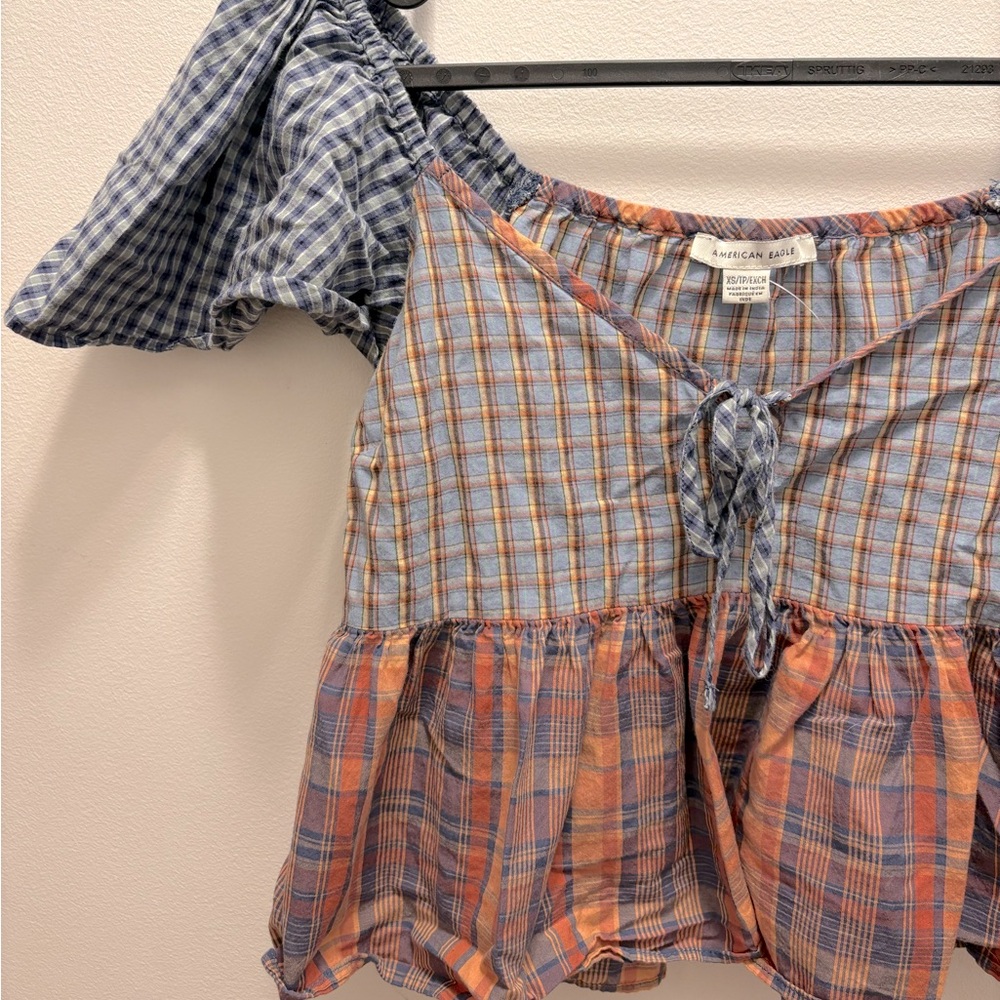 American Eagle Multi-Plaid Cropped Top